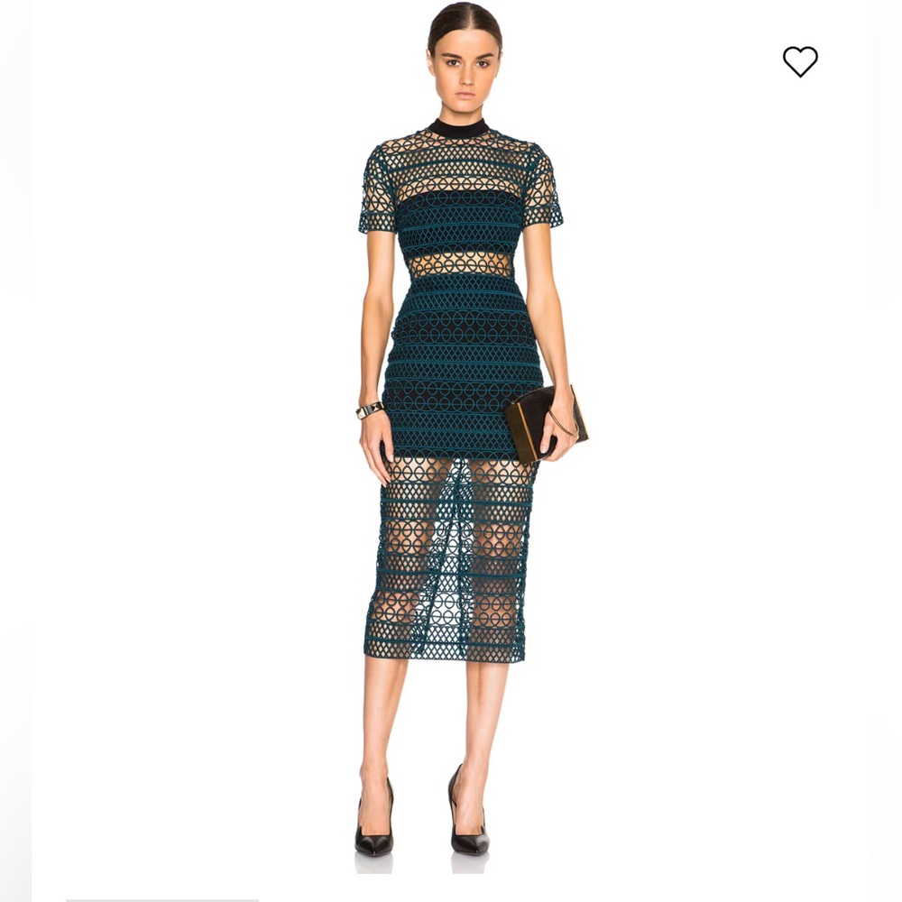 Self Portrait Midnight Green Column Midi Dress